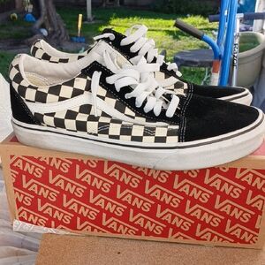 Vans Old Skool Checkerboard Skate Shoe - Blk/Wht MENS 9 WOMEN 10.5 Pre-owned,BOX